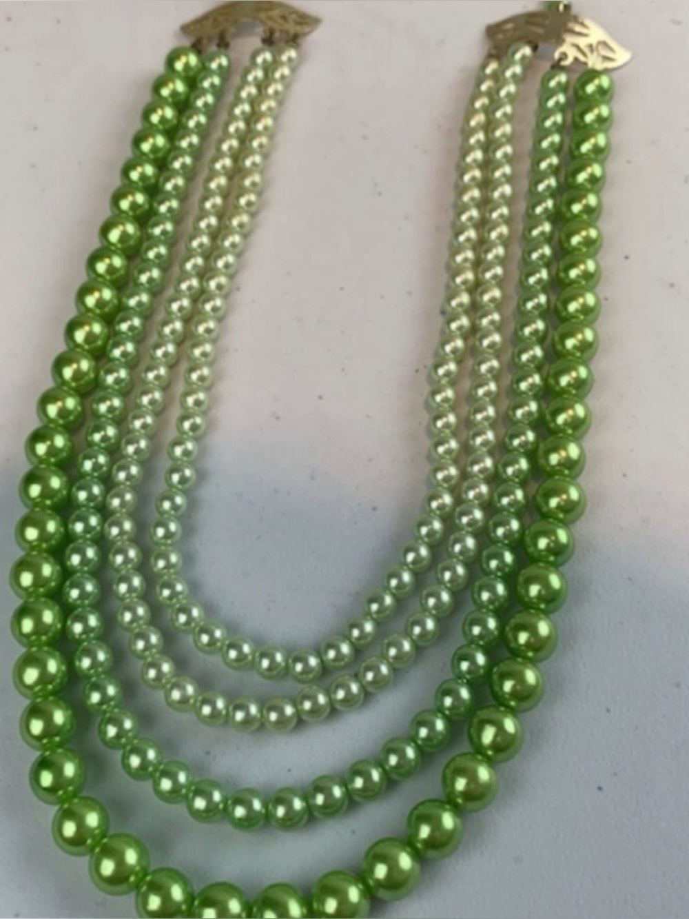 1950’s 4 Tier Gradient Green Faux Pearl Necklace Japan